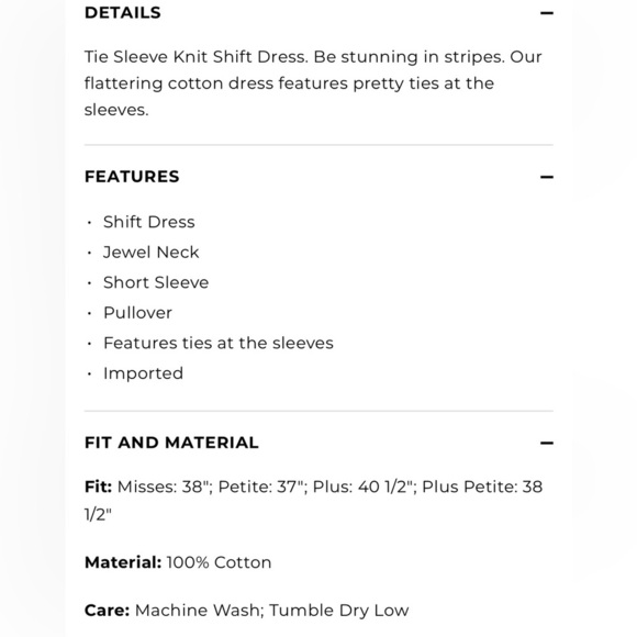 Women’s Talbots The Sleeve Knit Shift Striped Dress XS 100% Cotton Tie Sleeves - Picture 14 of 16